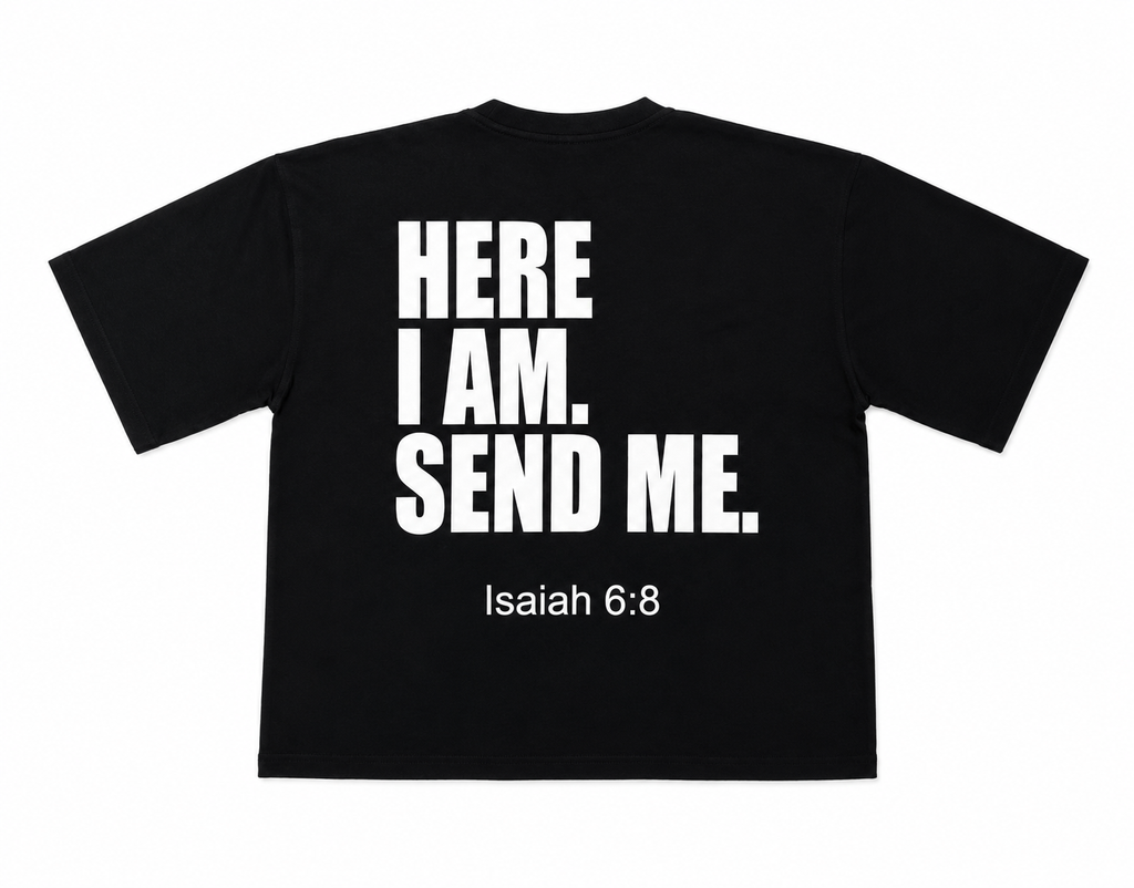 HERE I AM, SEND ME! - BLACK BOXY CROPPED T-SHIRT