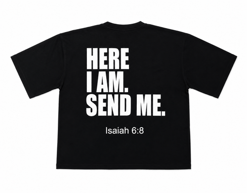 HERE I AM, SEND ME! - BLACK BOXY CROPPED T-SHIRT
