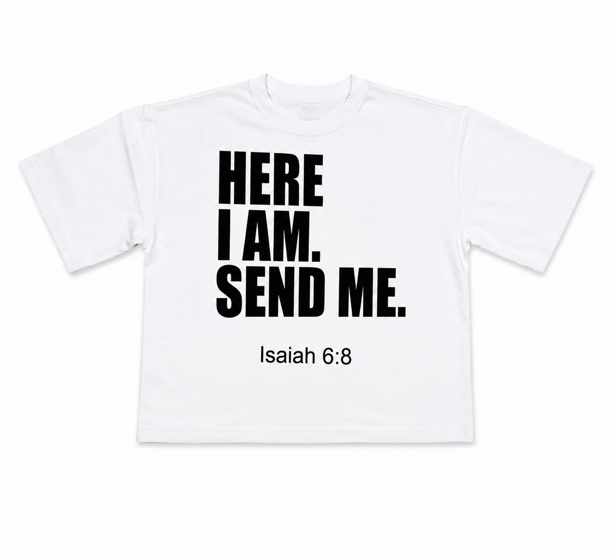 HERE I AM, SEND ME! - WHITE BOXY CROPPED T-SHIRT